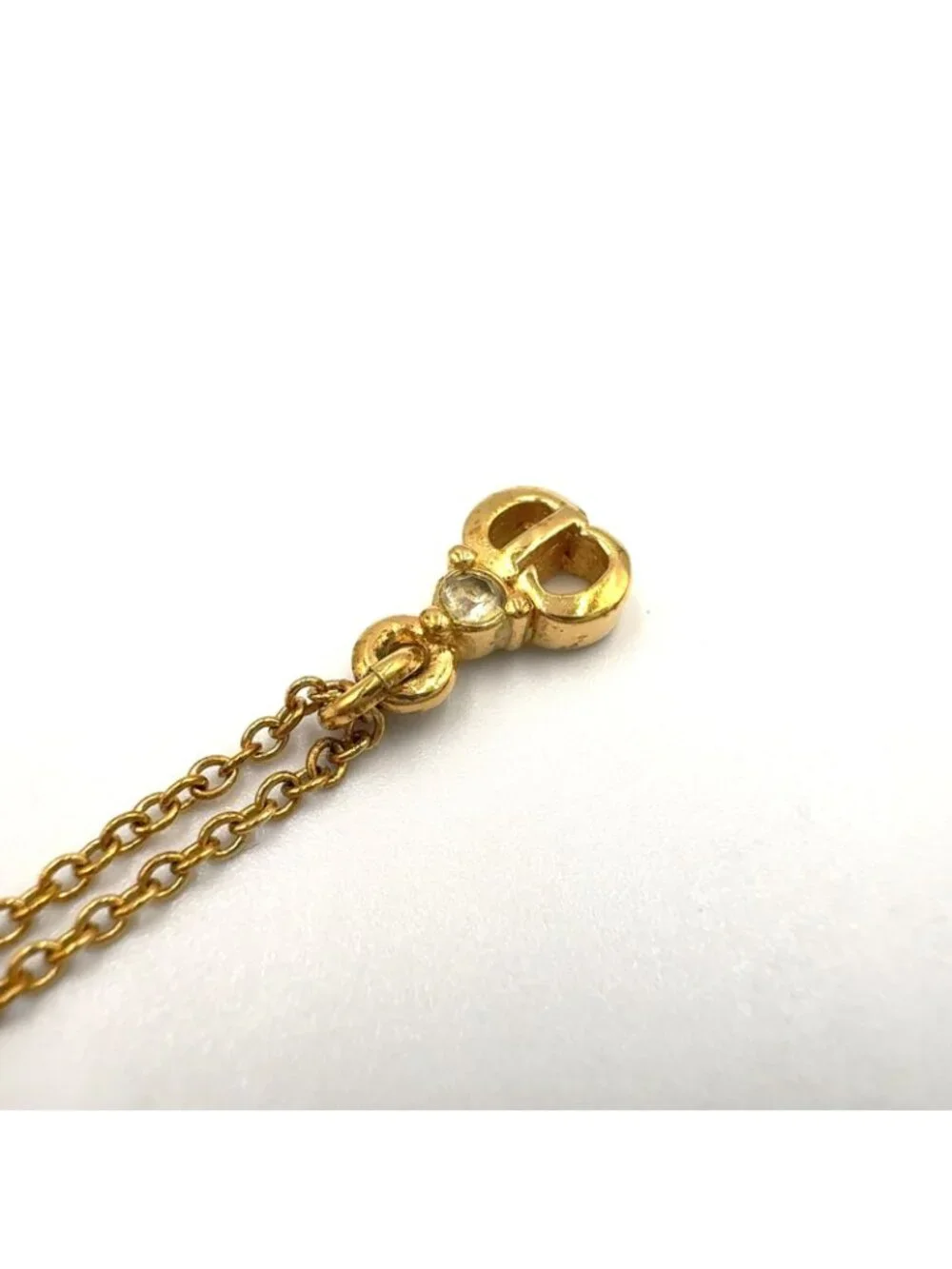 Dior CD Logo Rhinestone Clear Gold Necklace
